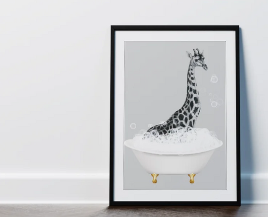 Vintage Giraffe In Bathtub - Picture Frame Graphic Art