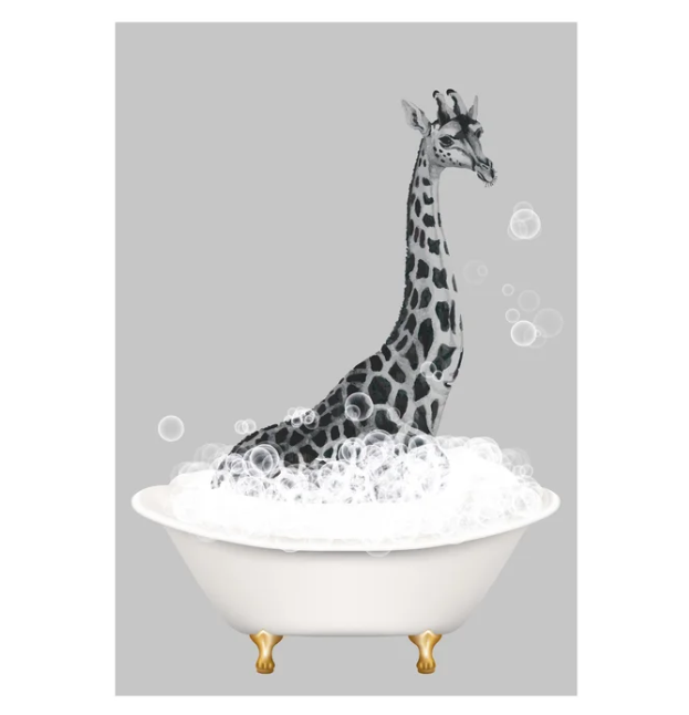 Vintage Giraffe In Bathtub - Picture Frame Graphic Art